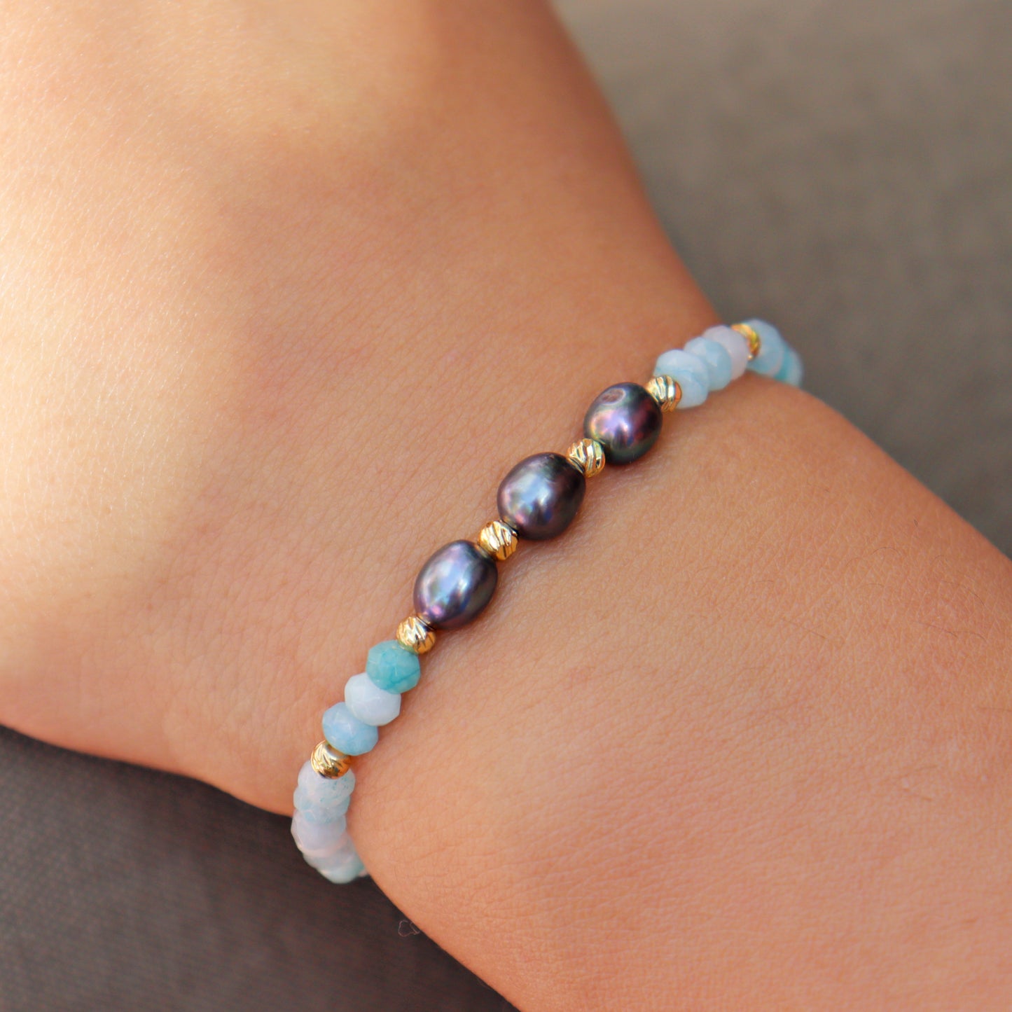 Bracelet Agates & Perles Tahiti