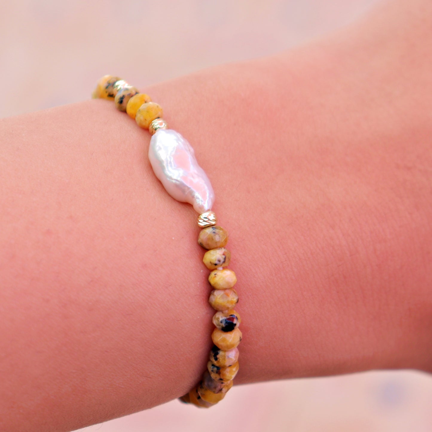 Bracelet Agate Jaune & Perle.