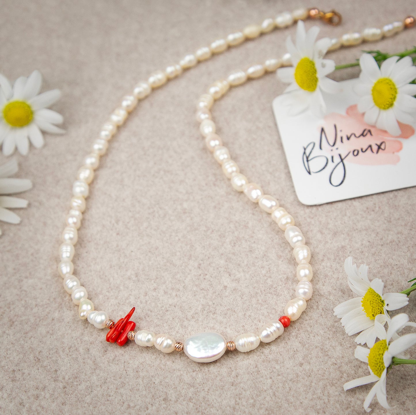 Collier PERLES & CORAIL