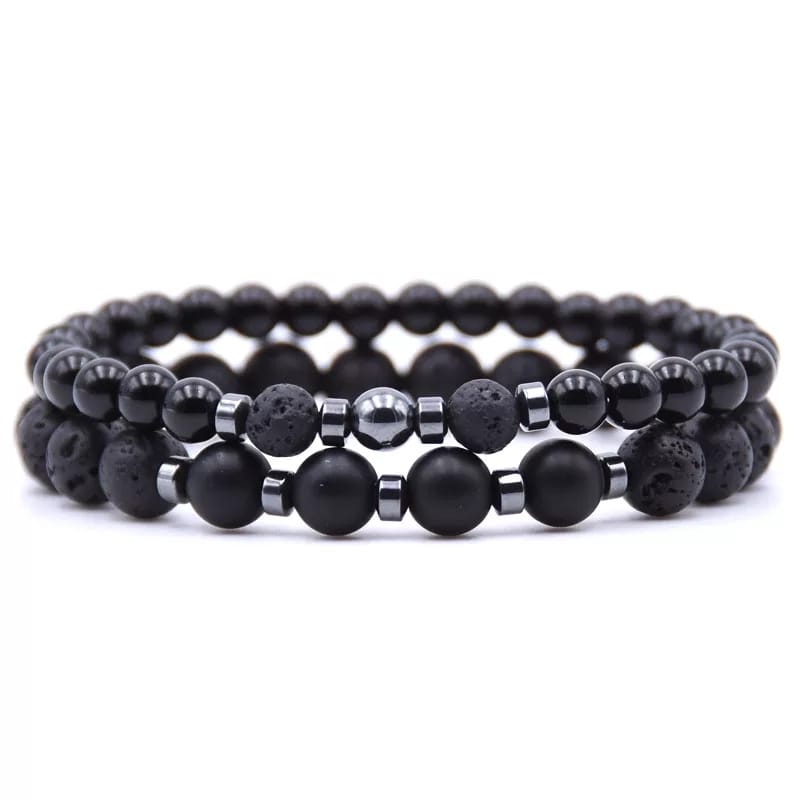 Bracelets duo onyx noir & lava stone