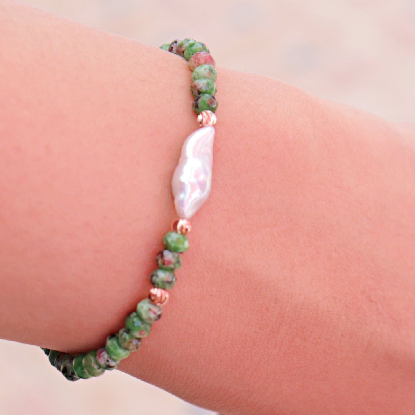 Bracelet Agate Verte & Perle.